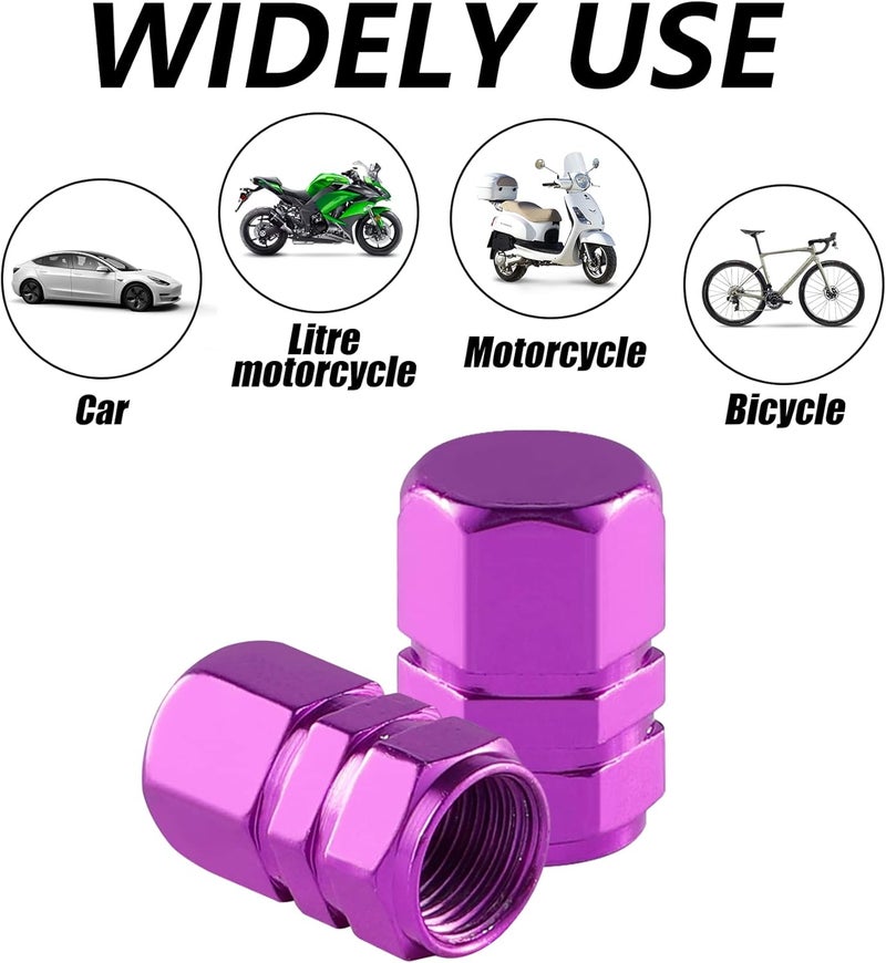 alpmosn Aluminum Tire Stem Valve Caps Wheel Valve Covers Car Dustproof Tire Cap Cover Accessories, Universal for SUV, Car, Bike and Motorcycle，Hexagon Shape (4PCS Purple) - Image 5